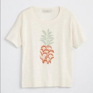 LOFT NWT Pineapple Intarsia Knit Short Sleeve Sweater Size Large